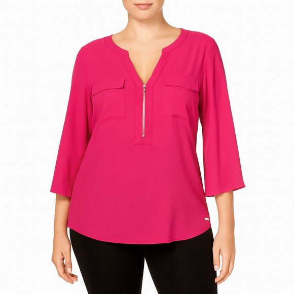 ellen tracy womens dark pink long sleeve halfzip pockets pullover top size M - Picture 1 of 4